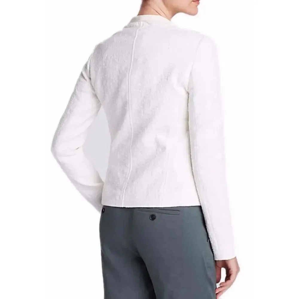 VINCE Cream TEXTURED ZIPPER FRISE asymmetrical JACKET $425 sz XXS